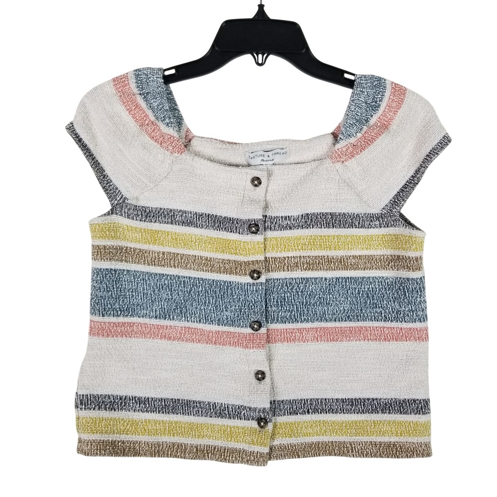 Madewell Texture & Thread Top Womens Small Cream Striped Button Front Cotton